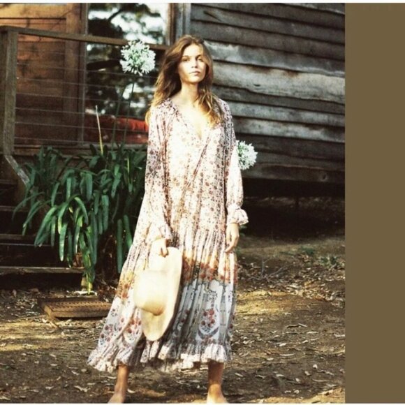 Free People Feeling Groovy Border Maxi Dress Bohemian Printed Tiered Size S - Picture 8 of 16